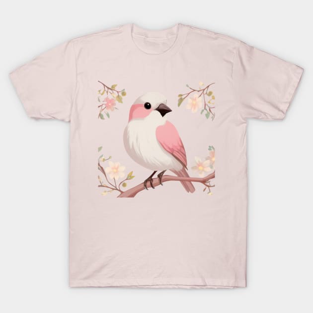 Little Pink Bird Missing a Foot, Resting on a Cherry Tree Branch T-Shirt by CursedContent